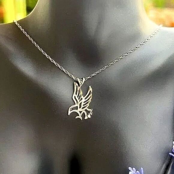 Vintage Jewelry - Vintage Diamond Cut Sterling Eagle Pendant Necklace Unisex